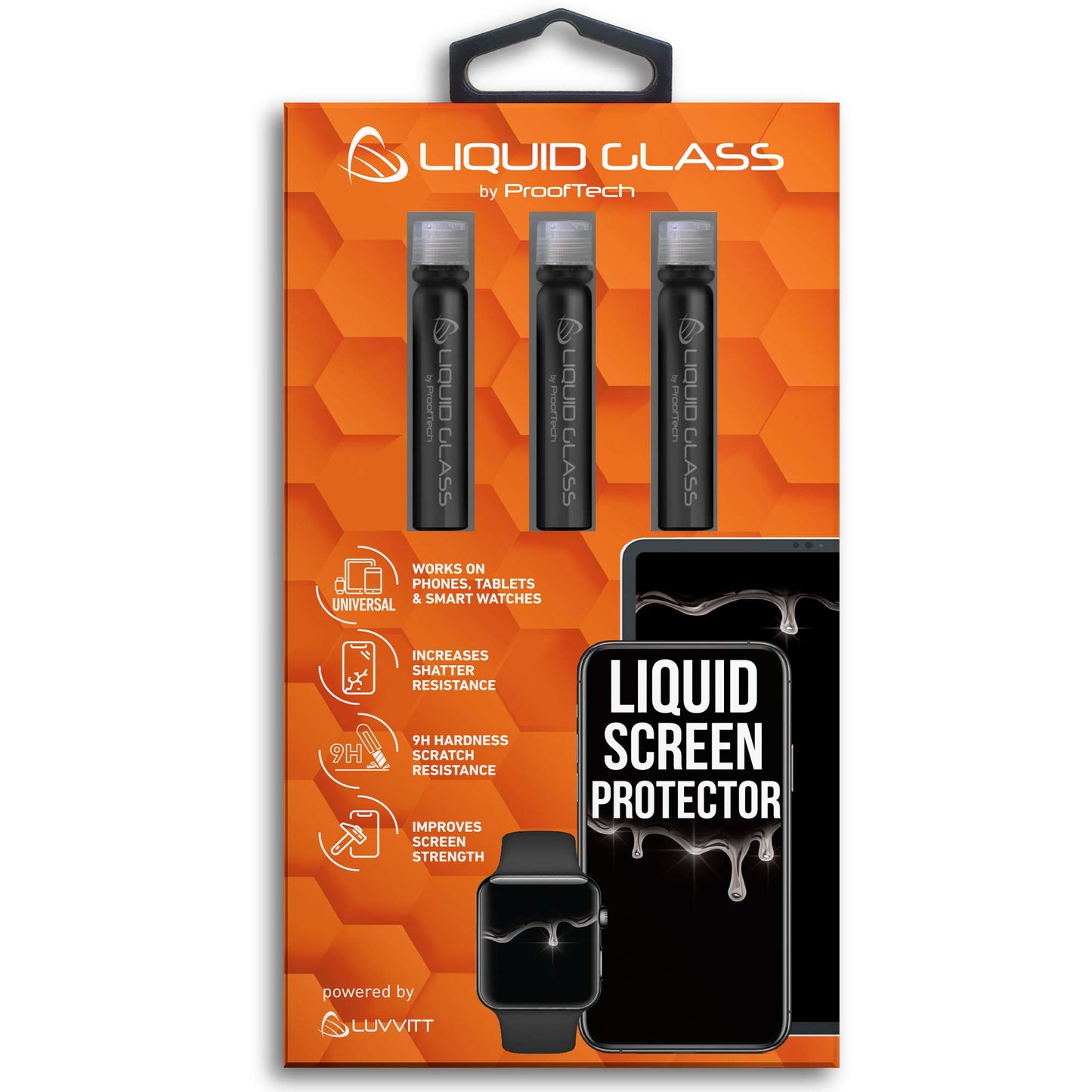 ProofTech Liquid Glass Screen Protector for Up to 12 Devices Universal Fit for All Smartphones Tablets and Watches Scratch and Shatter Resistant Wipe