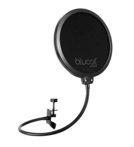 Blucoil Pop Filter Windscreen for Professional Handheld Microphones - Double Layer Screen with Flexible Gooseneck Clip and Swivel Mount for Podcasts