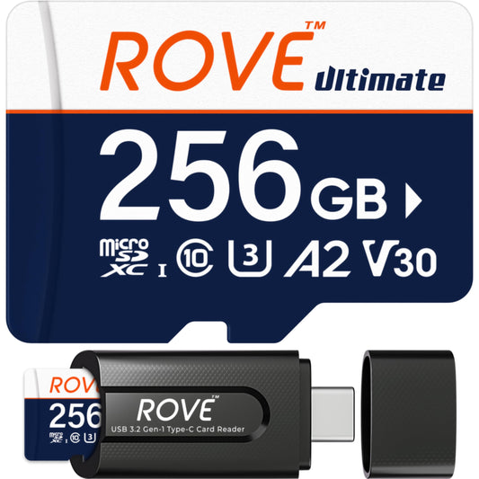ROVE Ultimate Micro SD Card microSDXC 256GB Memory Card with USB 3.2 Type C Card Reader 170MB/s C10, U3, V30, 4K, A2 for Dash Cam, Android Smart
