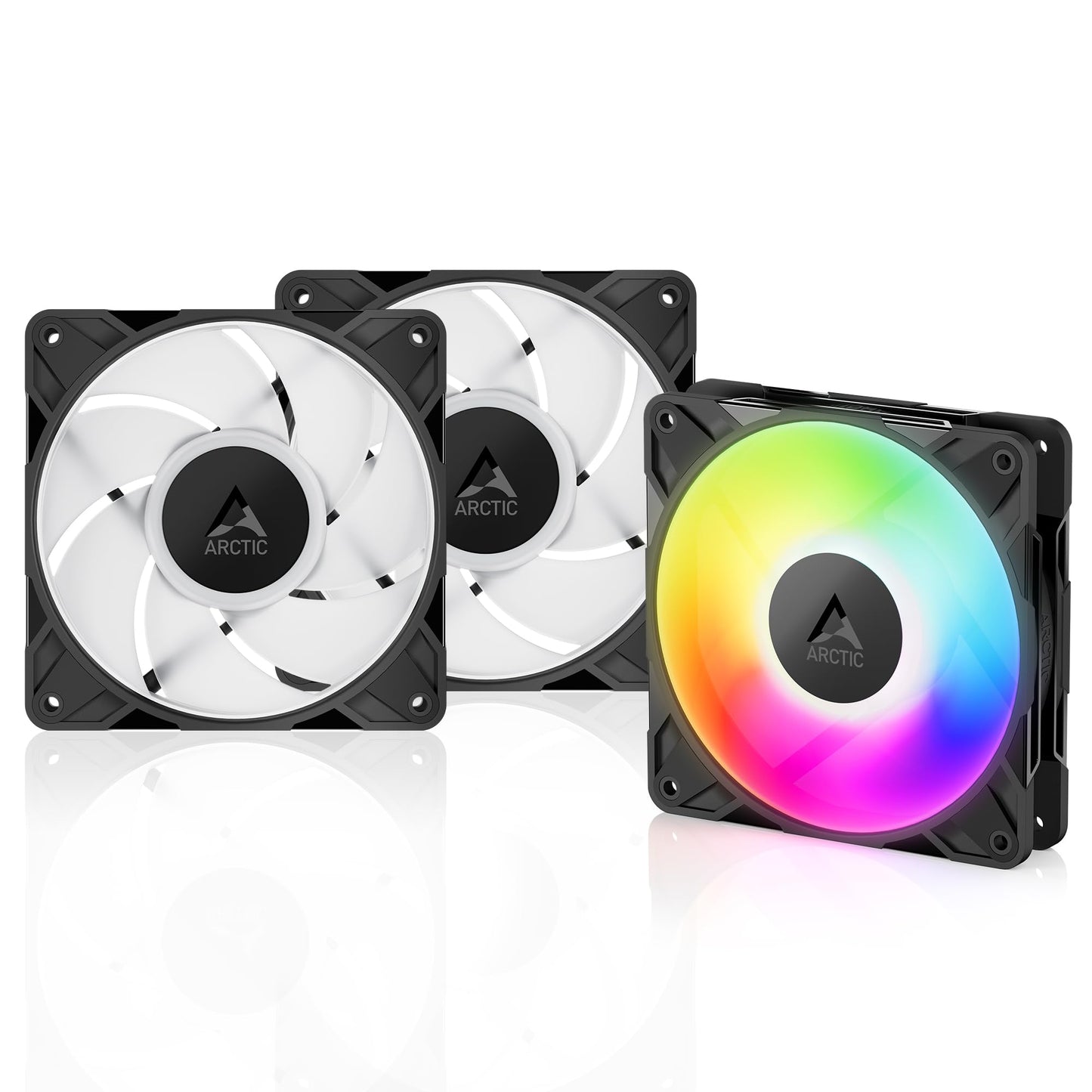 ARCTIC P12 Pro A-RGB - 3 Pack - Powerful Premium Fan, 120 mm PWM Fan with Y-Cable Splitter, 600-3000 RPM, 0 RPM <5% PWM, 5V Digital RGB, Fluid Dynamic
