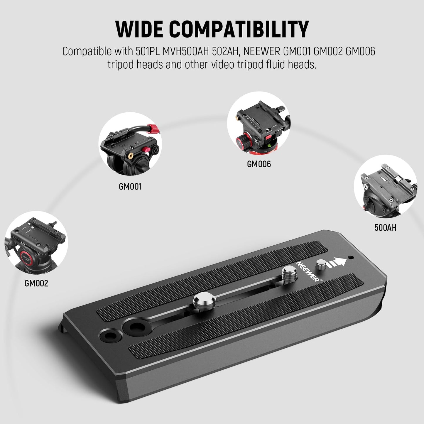 Neewer 2 Pack 501PL Tripod Fluid Head Quick Release Plate, Camera Mounting Plate with 1/4" 3/8" Screws, Anti Off Pin for GM001 GM002 GM006 Fluid
