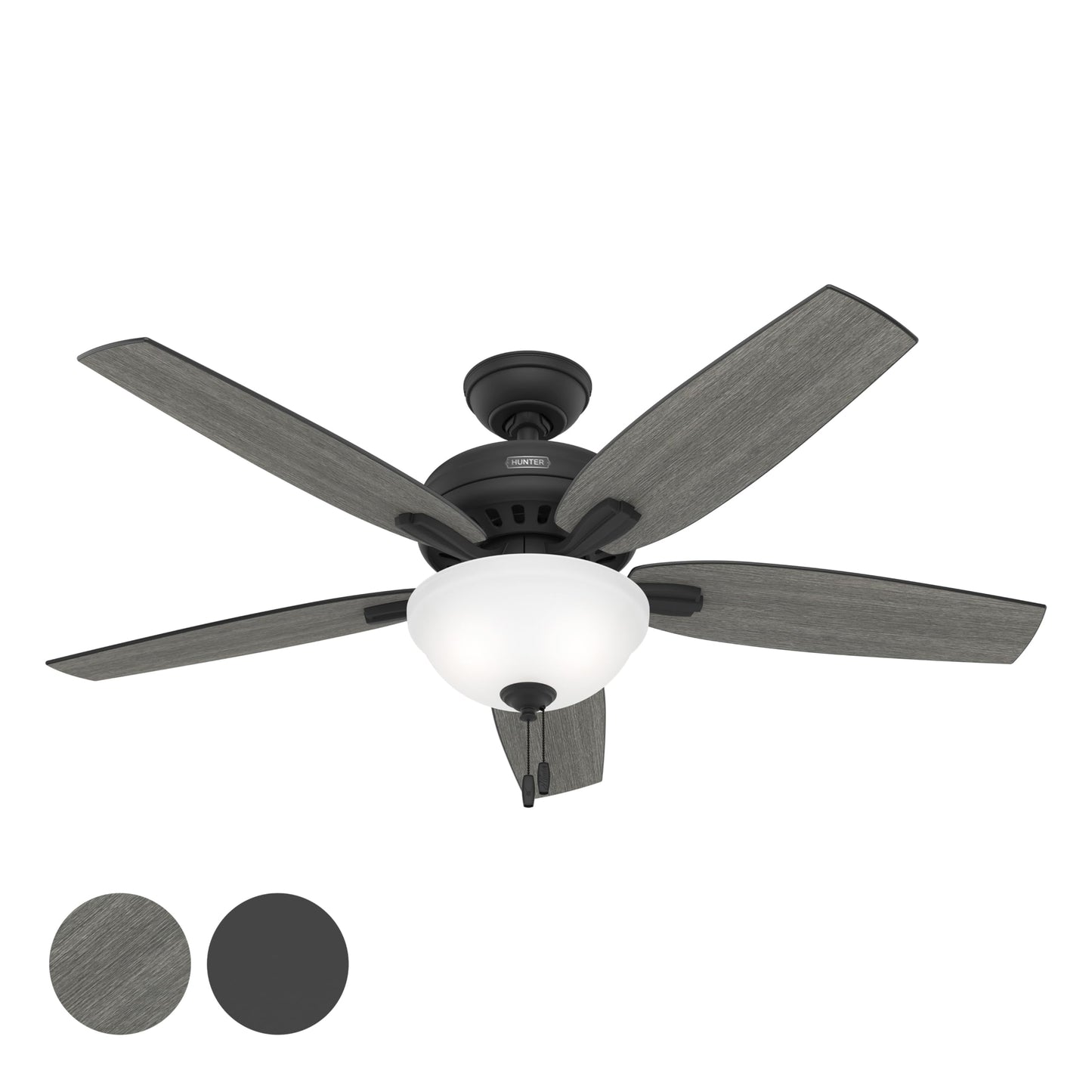 Hunter Fan 52 inch Casual Matte Black Indoor Ceiling Fan with LED Light and Pull Chain, Holiday Gift for Bedroom, Living Room, Dining Room, Kitchen
