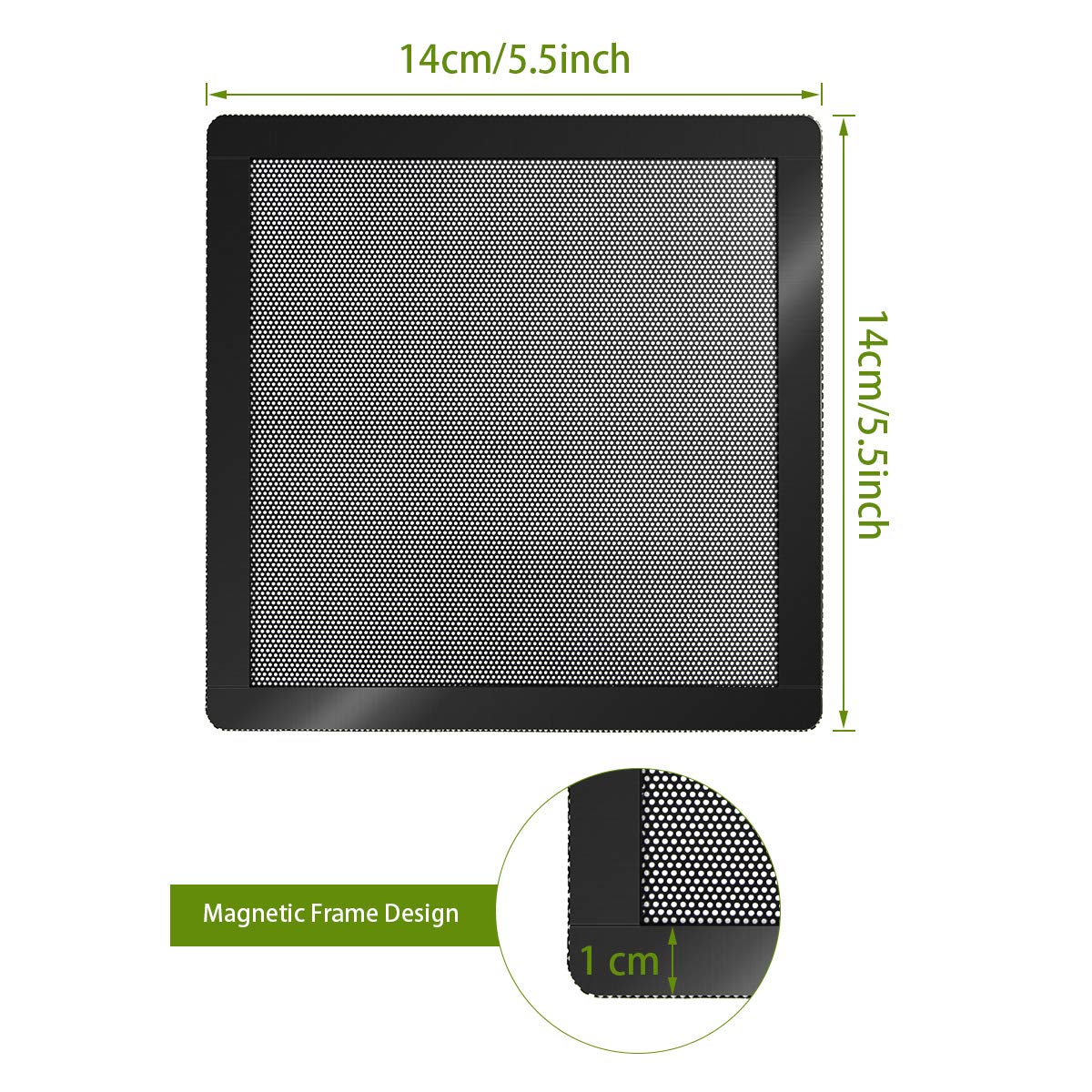 140mm PC Fan Dust Filter Magnetic Frame Computer Fan Grills Black Dust Mesh PC Cooler Filter Screen Dustproof Case Covers 5 Pack