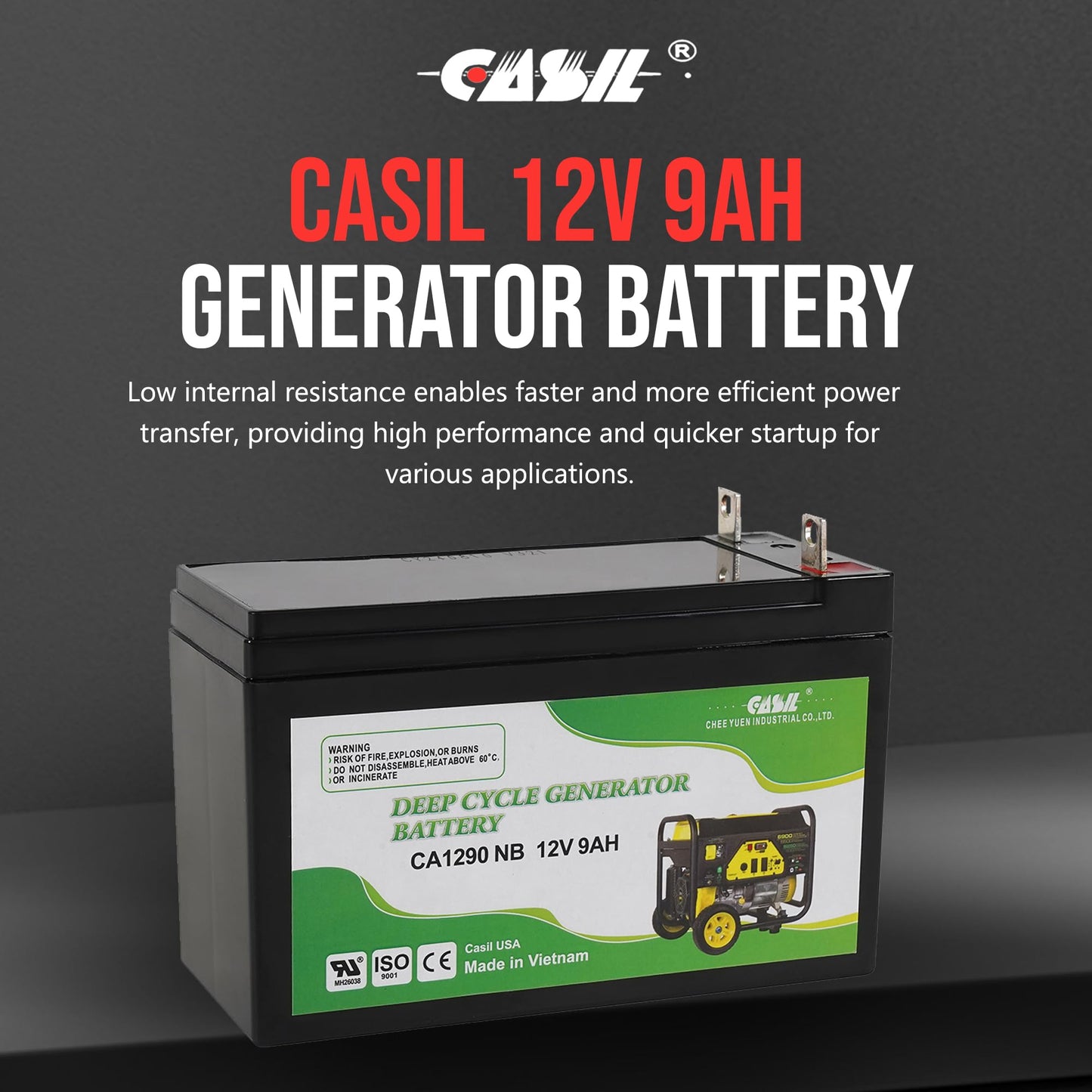 Casil 12V 9Ah Generator Battery - SLA AGM Replacement for Generac GP7500E, XP8000E, XG8000E, 0G9449, HSL1069, 6-FM-9A, HW-9-12