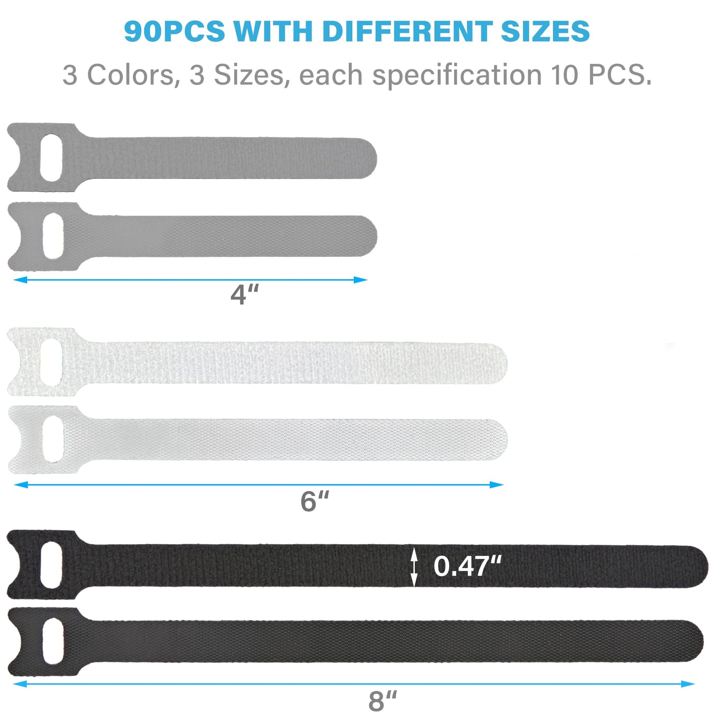 NBTORCH 90 PCS Reusable Cable Ties with Hook and Loop, Multi-purpose Adjustable Cable Management Wire Ties Cable Straps for Organizing Home, Office