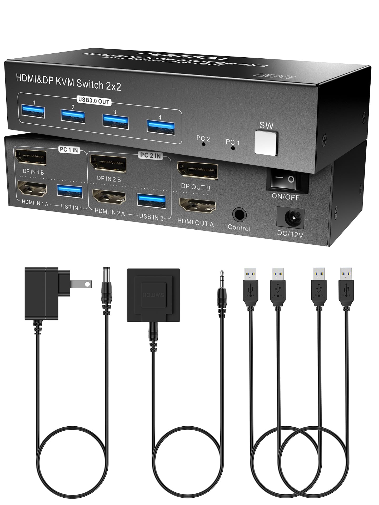 Dual Monitor HDMI DP KVM Switch, 2 Computers 4K60Hz Dual Monitor KVM Switches for Dual PC or Laptops,4 USB 3.0 Ports Support Extended/Copy Mode