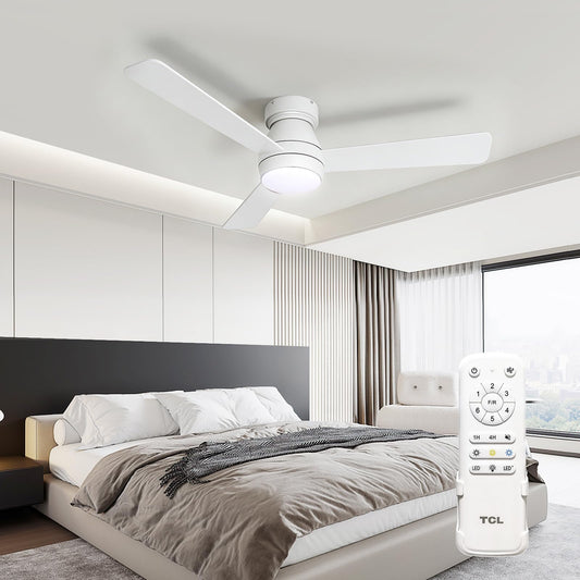 TCL 42 Inch Low Profile Ceiling Fan with Light & Remote for Bedroom, White