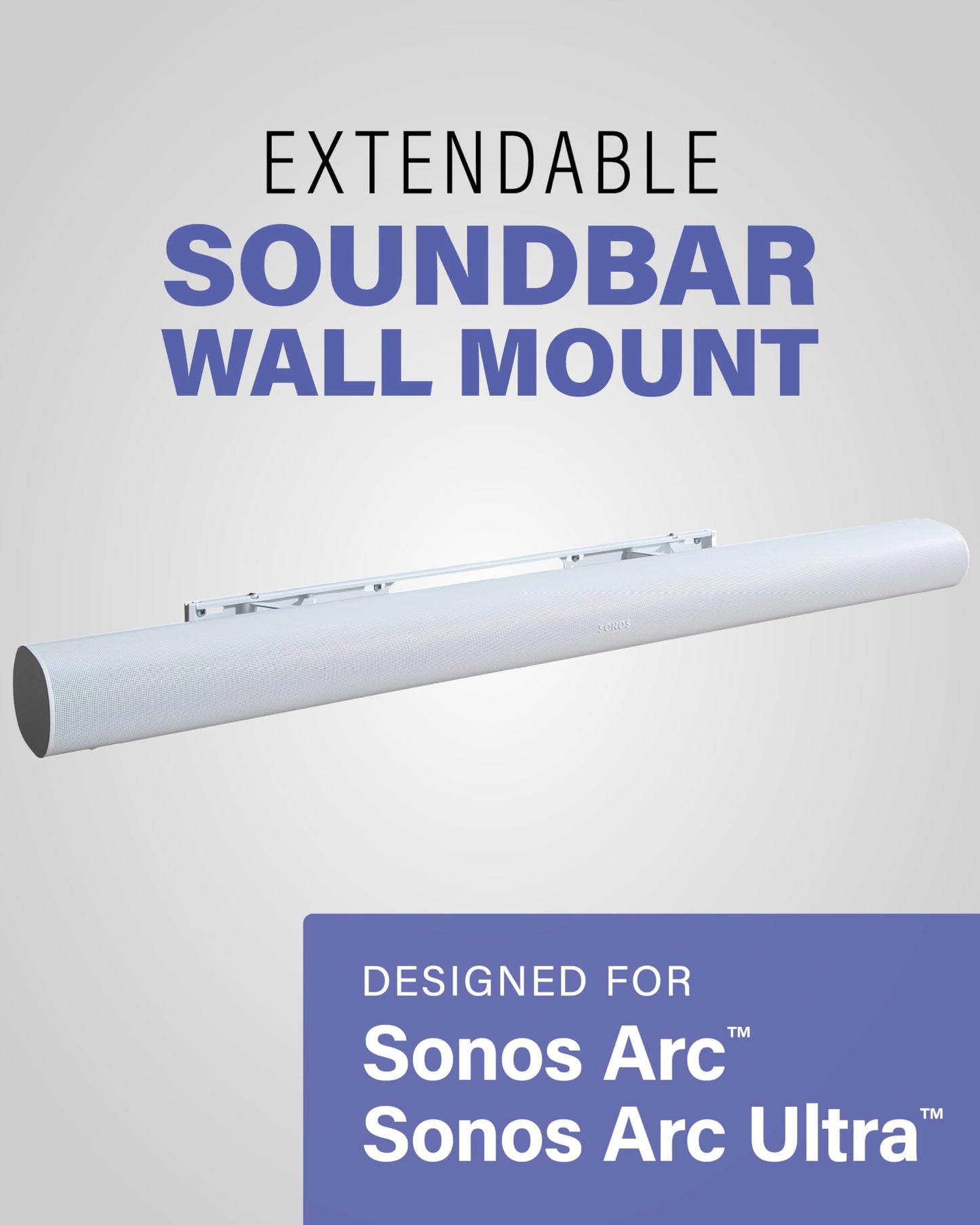 SANUS Extendable Soundbar Wall Mount for Sonos Arc & Sonos Arc Ultra Soundbar - 5” Depth Adjustment Optimized for Dolby Atmos - White Speaker Mount