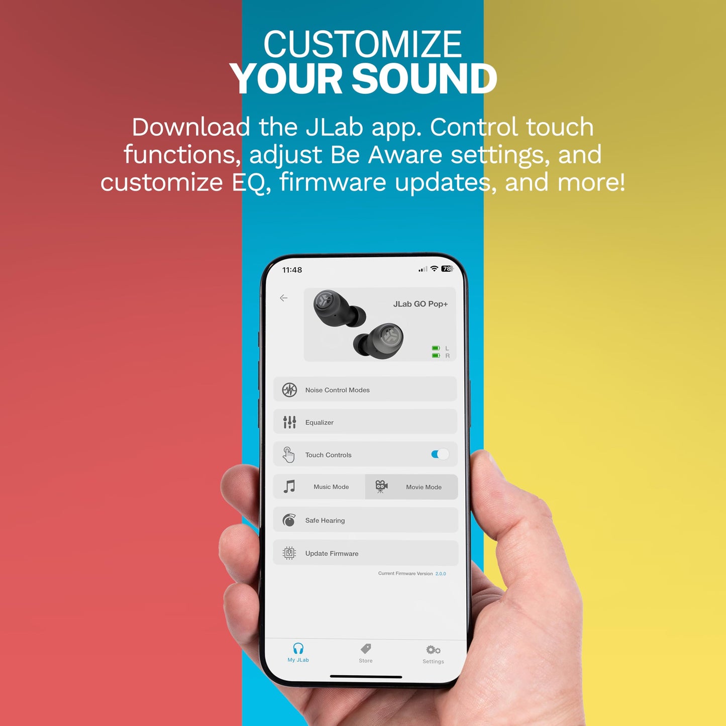 JLab Go Pop+, True Wireless Earbuds, Bluetooth 5, Dual Connect, IPX4, App Support, Confetti