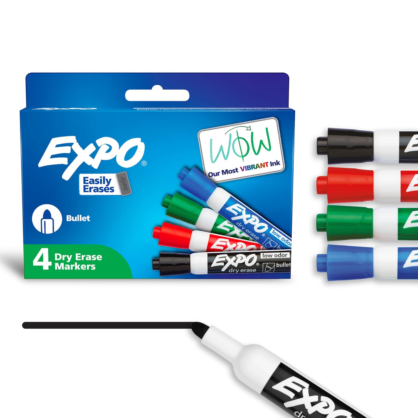 EXPO Dry Erase Markers, Low Odor Ink, Bullet Tip, 4 Count - Whiteboard, Calendar, Organization, Essential Supplies for Office, School, Classroom