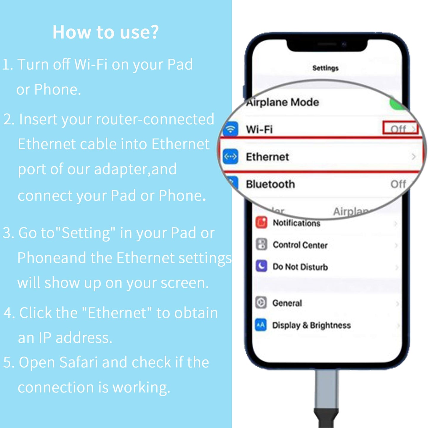 RJ45 Ethernet LAN Network Adapter for Phone Pad, Phone Ethernet Adapter, 3.3ft/1m Cable, 10/100Mbps High Speed,Plug and Play Enbia [Grey]