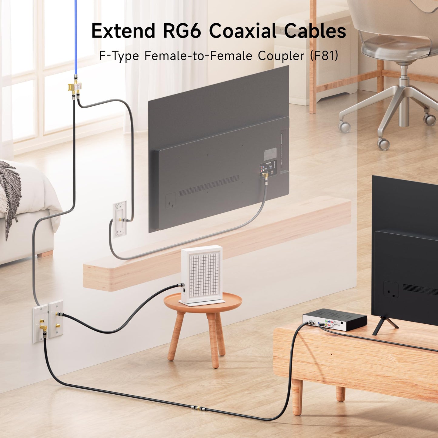 Cable Matters 10-Pack Gold Plated F-Type Coaxial Coupler for RG6 (Female to Female Coaxial Connector, Coax Cable Extender)