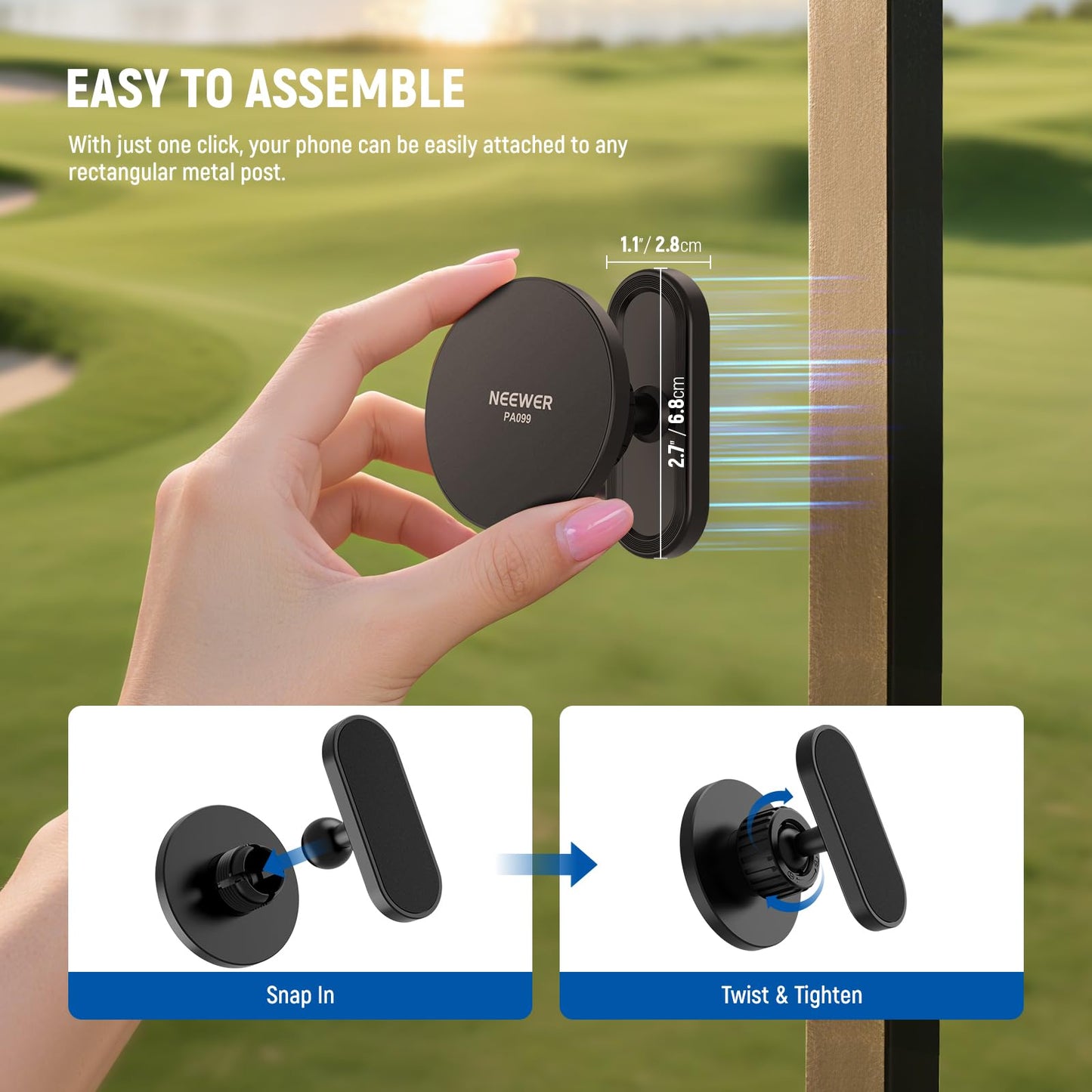 NEEWER Magnetic Phone Holder Mount Golf Cart Car Accessories Compatible with MagSafe iPhone 16 Pro Max Plus 15 14 13 12 Samsung Huawei Android