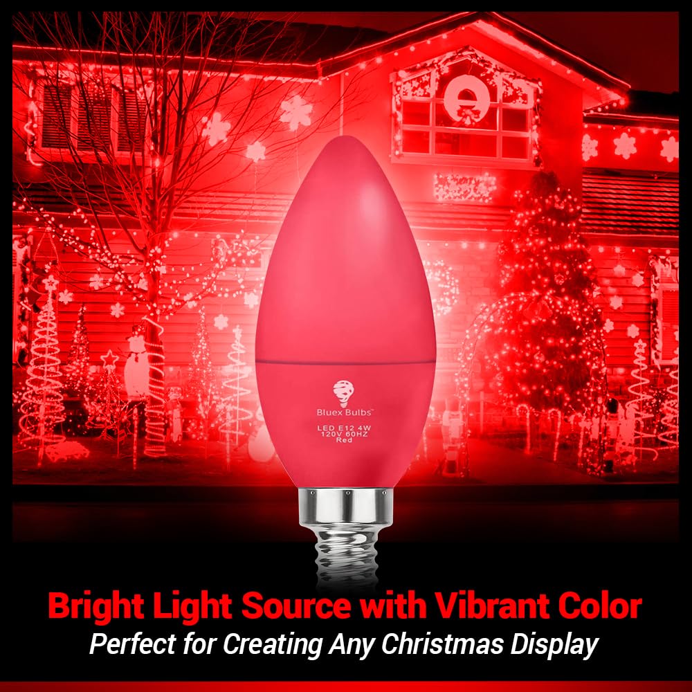 6 Pack BlueX LED Red Light Bulb - 4W (40Watt Equivalent) - E12 Base Red LED Bulb, Party Decoration, Porch, Home Lighting, Holiday Lighting, Chandelier
