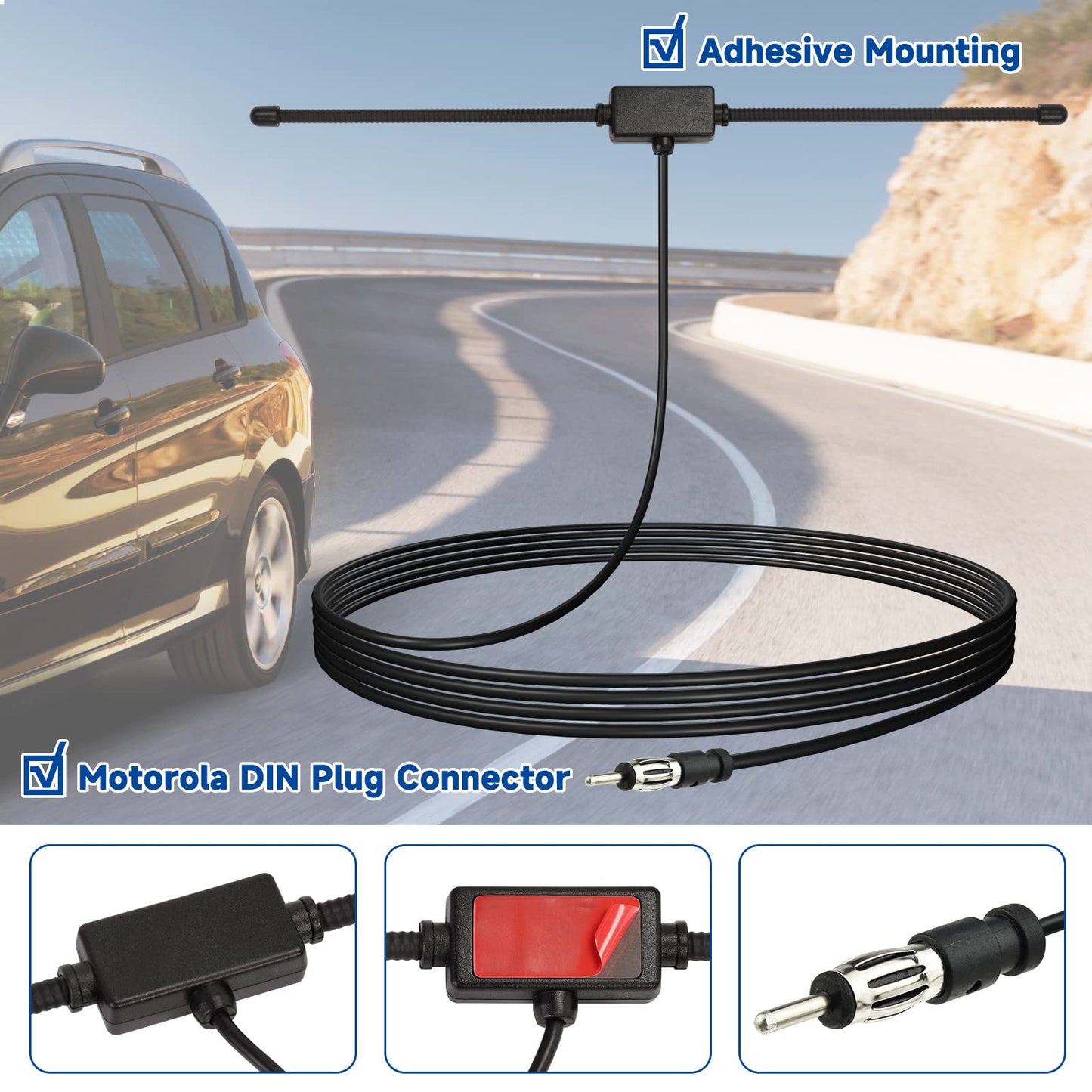 Bingfu Car FM AM Radio Dipole Antenna Adhesive Mount for Vehicle Truck SUV Car Stereo in Dash Head Unit CD Media Receiver Player Audio Marine Boat
