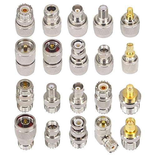 Boobrie 20PCS RF Coaxial Connector Kit UHF Adapter Set UHF Connector Kit SO239 PL259 UHF to SMA/UHF to BNC/UHF to N/UHF to F Adapter Female to Female…
