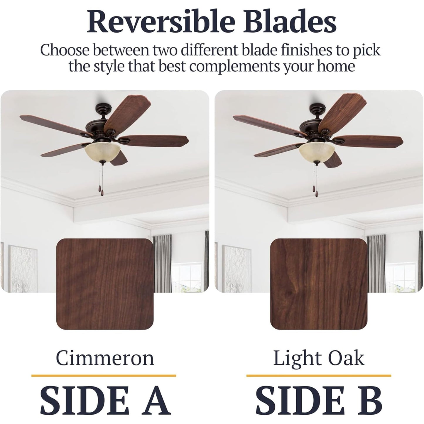 Prominence Home Spring Hollow LED Ceiling Fan with Light, Pull Chain, 3 Mounting Options, 5 Dual Finish Blades and Reversible Motor, 52", Bronze