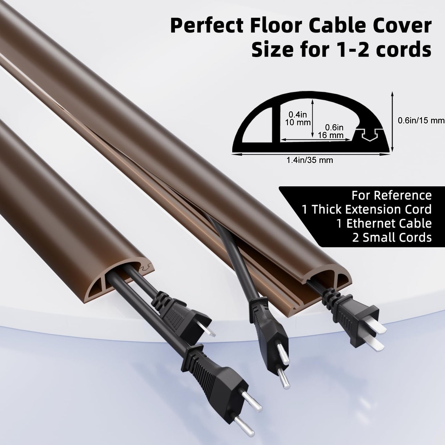 4ft Floor Cord Cover, Silicone Wire Hider, Hide Extension Cords, Protect Cords, Prevent Cable Trips, Heavy-Duty Adhesive-Backed Anti-Trip Cable