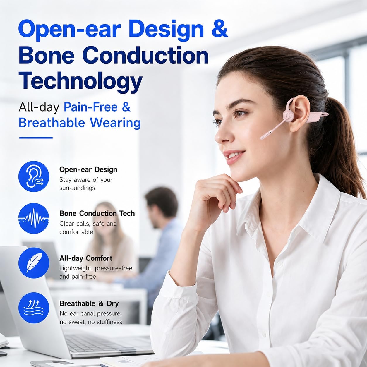 Open-Ear Headphones with Noise-Canceling Mic, Bone Conduction Headphones