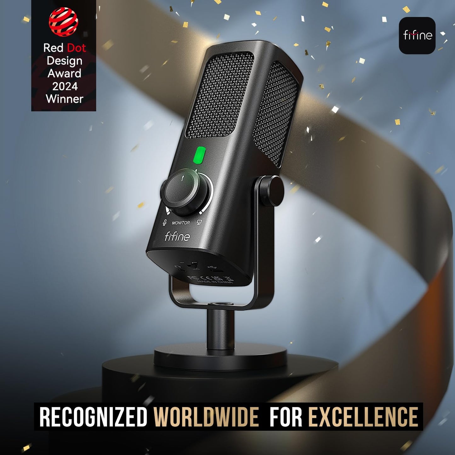 FIFINE USB-Podcast-Condenser-Microphone for Studio-Recording/Computer-Streaming, Desktop-Metal-Mic for YouTube Music Vocal Creation, with Monitor-Mix