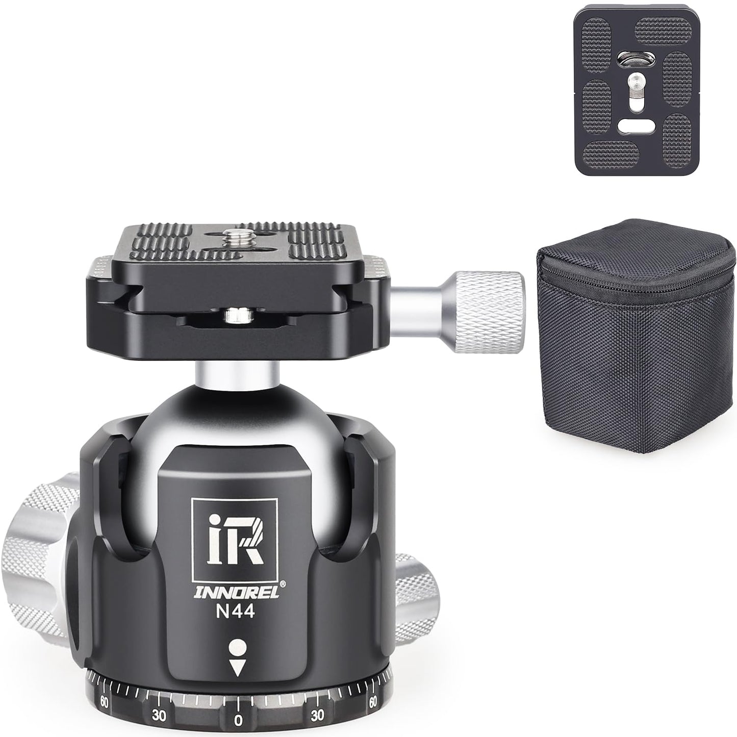 Low Profile Tripod Ball Head-INNOREL N44,Panoramic CNC Metal Camera Tripod Ball Head with Two 1/4" Screw Arca Swiss Quick Release Plates