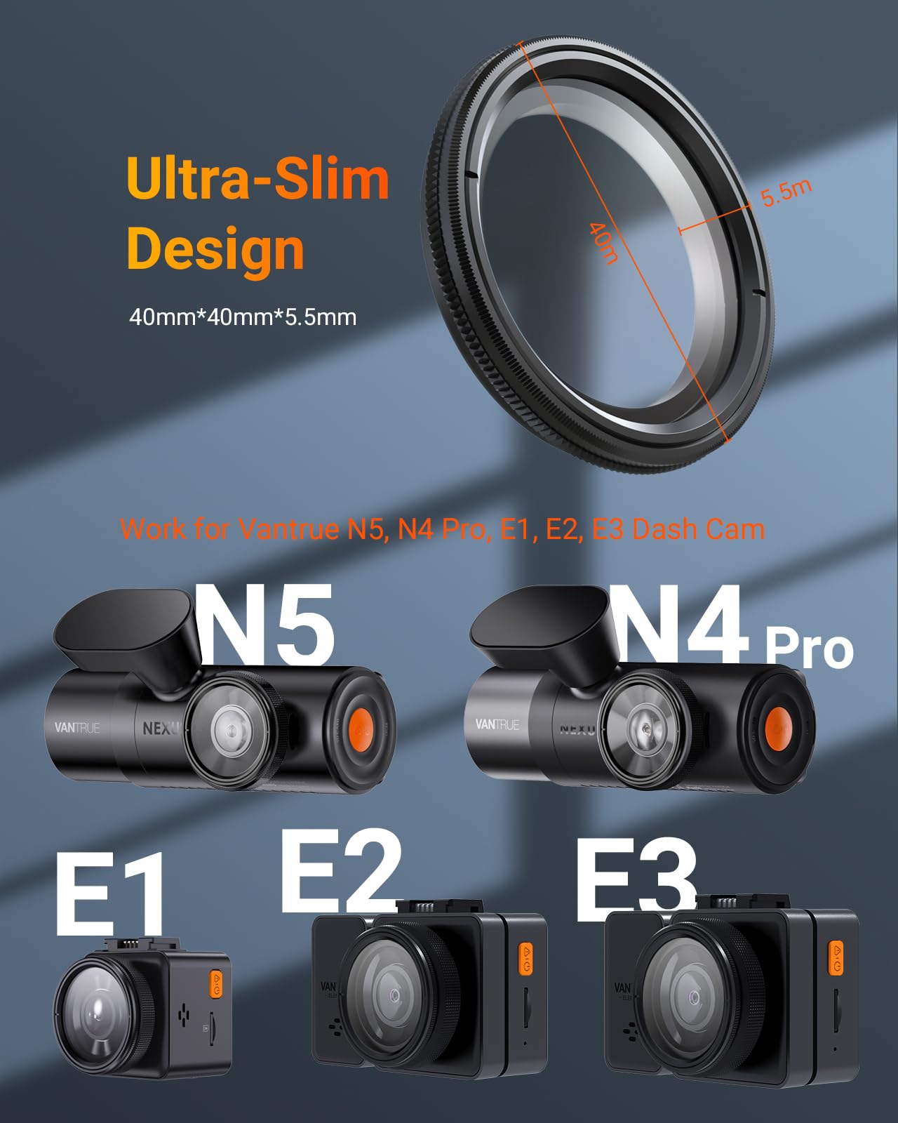 Vantrue 40mm Ultra-Slim CPL Circular Polarizer Filter for Vantrue N4 Pro(S), N5(S),N4S, S1 Pro(MAX), N2X,E2, E1 Lite Dash Cam, Reduce Glare