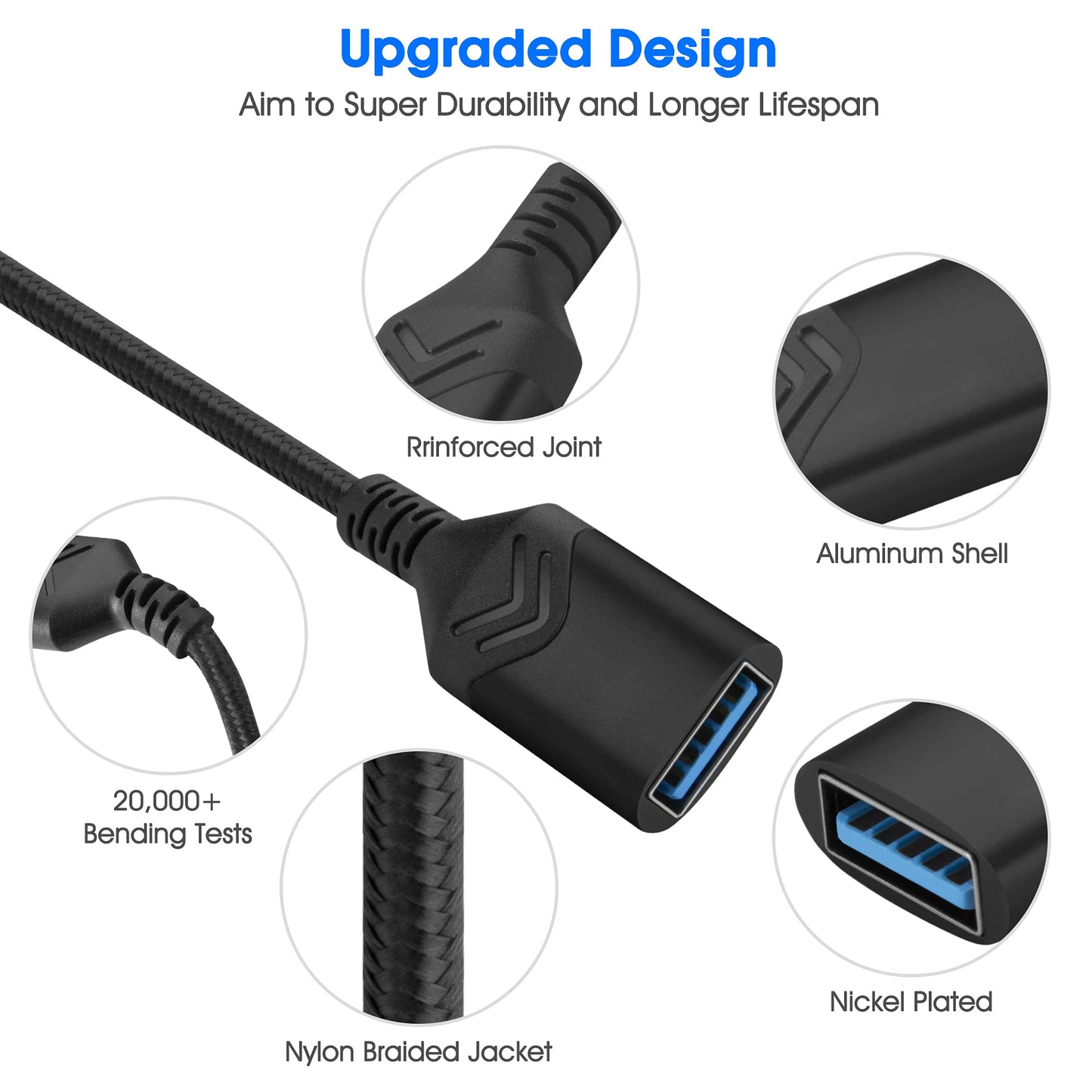 USB 3.0 Extension Cable,[2Pack] 2FT High Speed Extension Cable USB Male to Female Extension Cord for Playstation/Xbox/Flash Drive/Card Reader/Hard