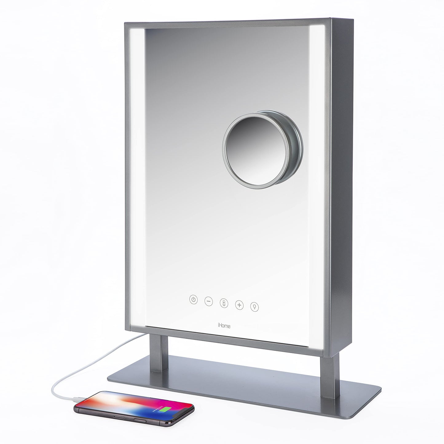 iHome Beauty Studio PRO Vanity Stereo Speaker with Bluetooth, Speakerphone, USB Charging and Removable 10x Detail Mirror
