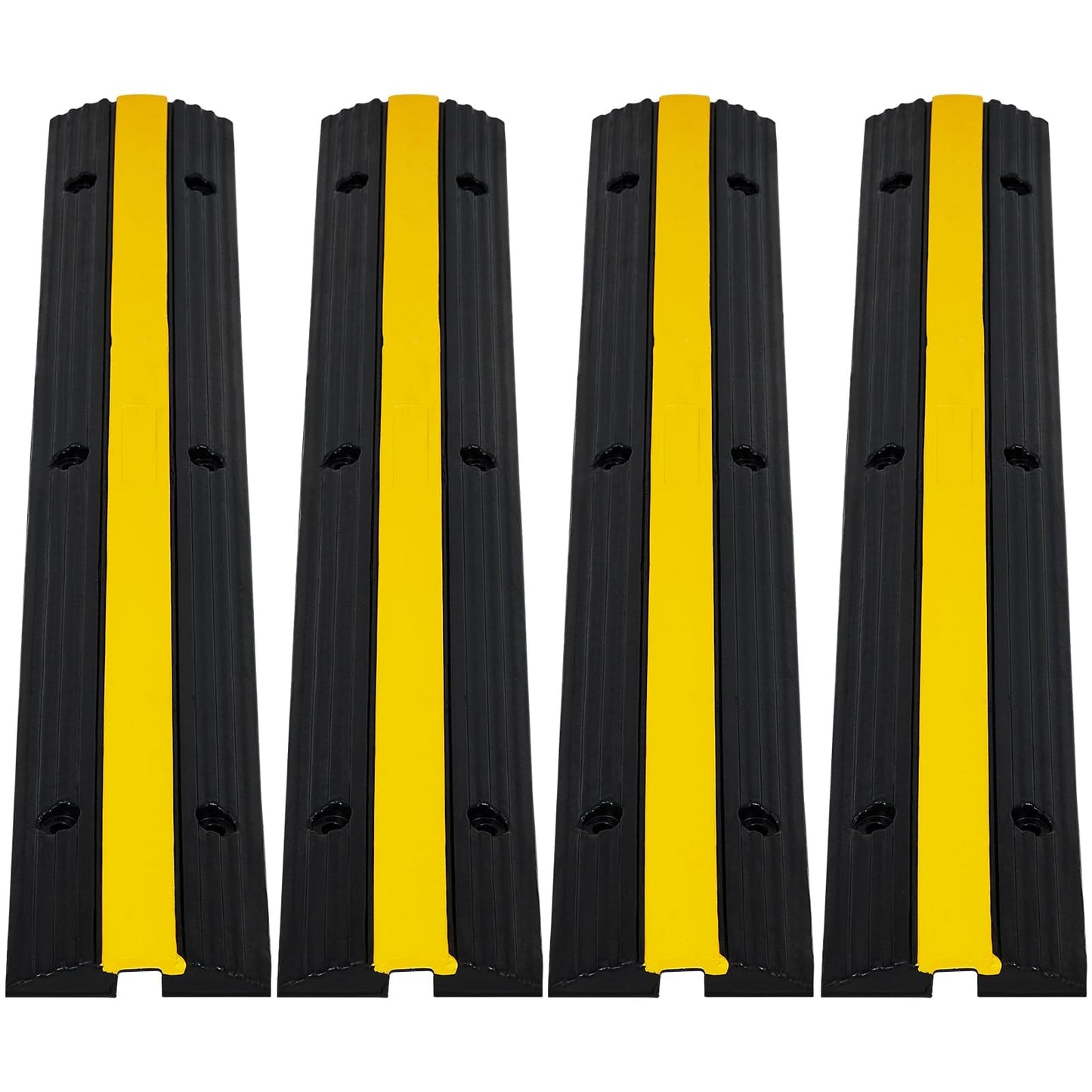 4 Pack of 1 Channel Cable Protector Ramp, Rubber Cable Ramp with 22046 Lbs Load Capacity, Heavy Duty Floor Wire Cord Cover, Driveway Traffic Speed