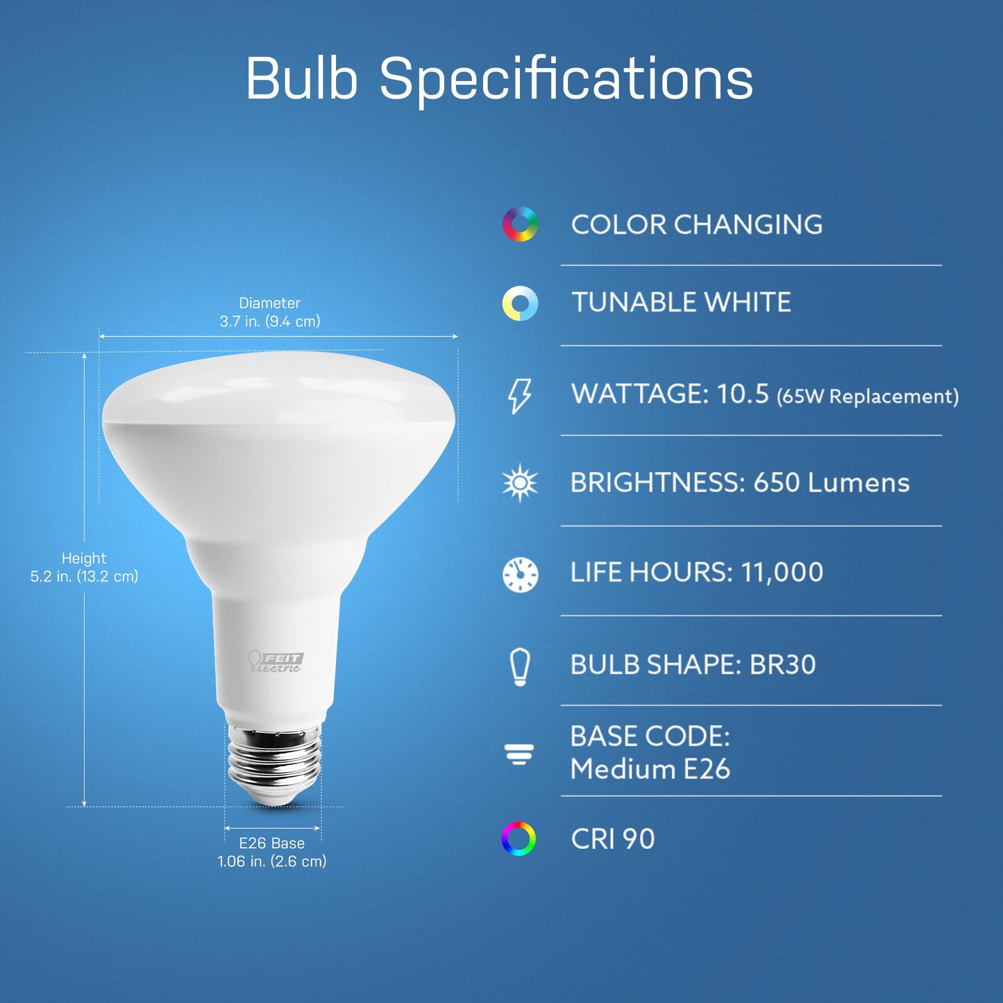 Feit Electric BR30 Smart Flood Light Bulb,2.4GHz WiFi Color Changing and Dimmable, No Hub, Works with Alexa or Google Assistant, BR30/RGBW/CA/AG, 65W