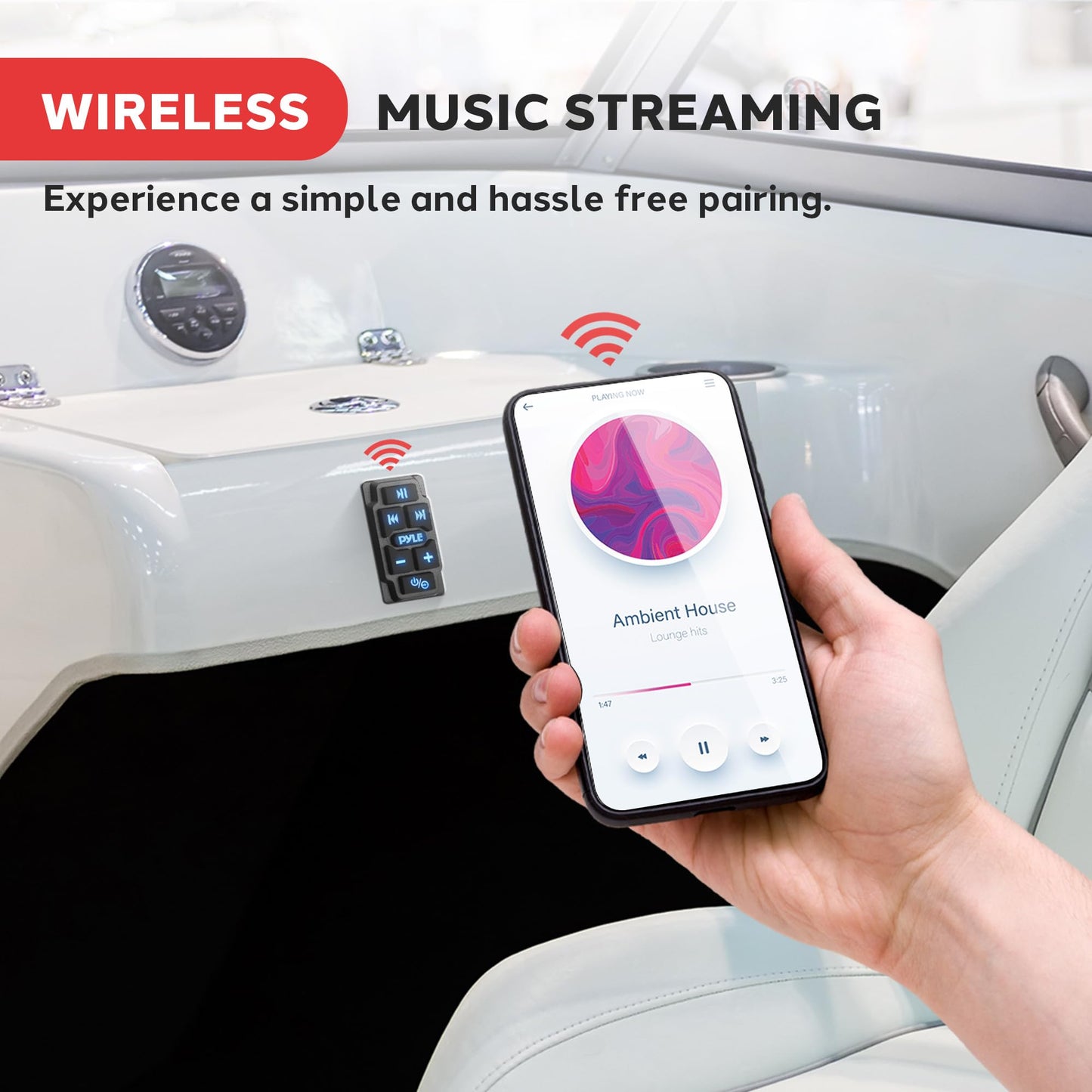 Pyle Rocker Switch Wireless BT Audio Controller, Waterproof Rated Marine Receiver Remote Control for Car, Truck, Boat, 4x4, PowerSport Vehicles