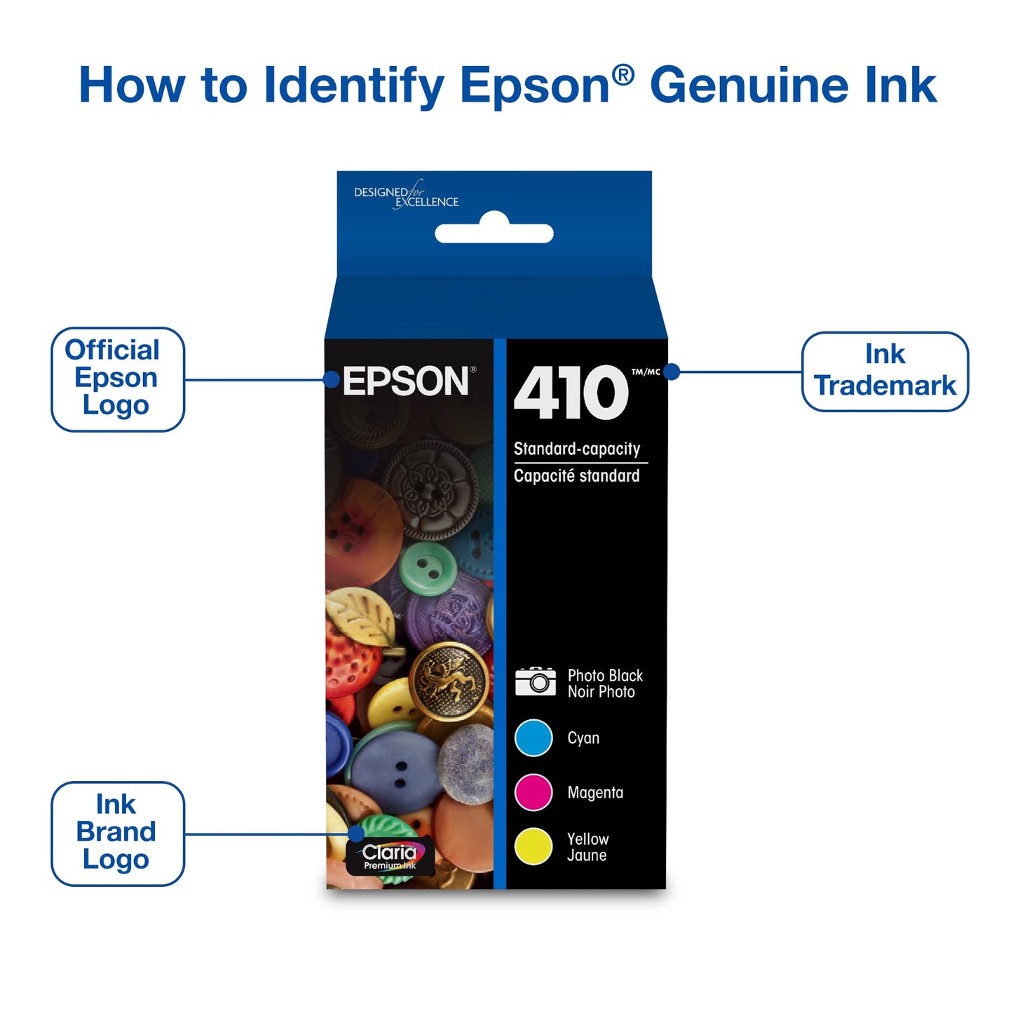 EPSON 410 Claria Premium Ink Standard Capacity Photo Black & Color Combo Pack (T410520-S) Works with Expression XP-530, 630, 640, 7100, 830