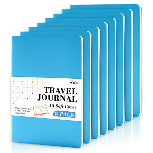 8 Pack Soft Cover Journal Bulk, Feela Notebooks College Ruled for Work, Lined Travel Journal for Women Men, Note Taking Notebook School Supplies