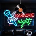 Karaoke Night Neon Sign, Microphone LED Neon Light, USB Powered Dimmable Light Up Sign for KTV Music Theme Party Home Living Room Wall Table Room
