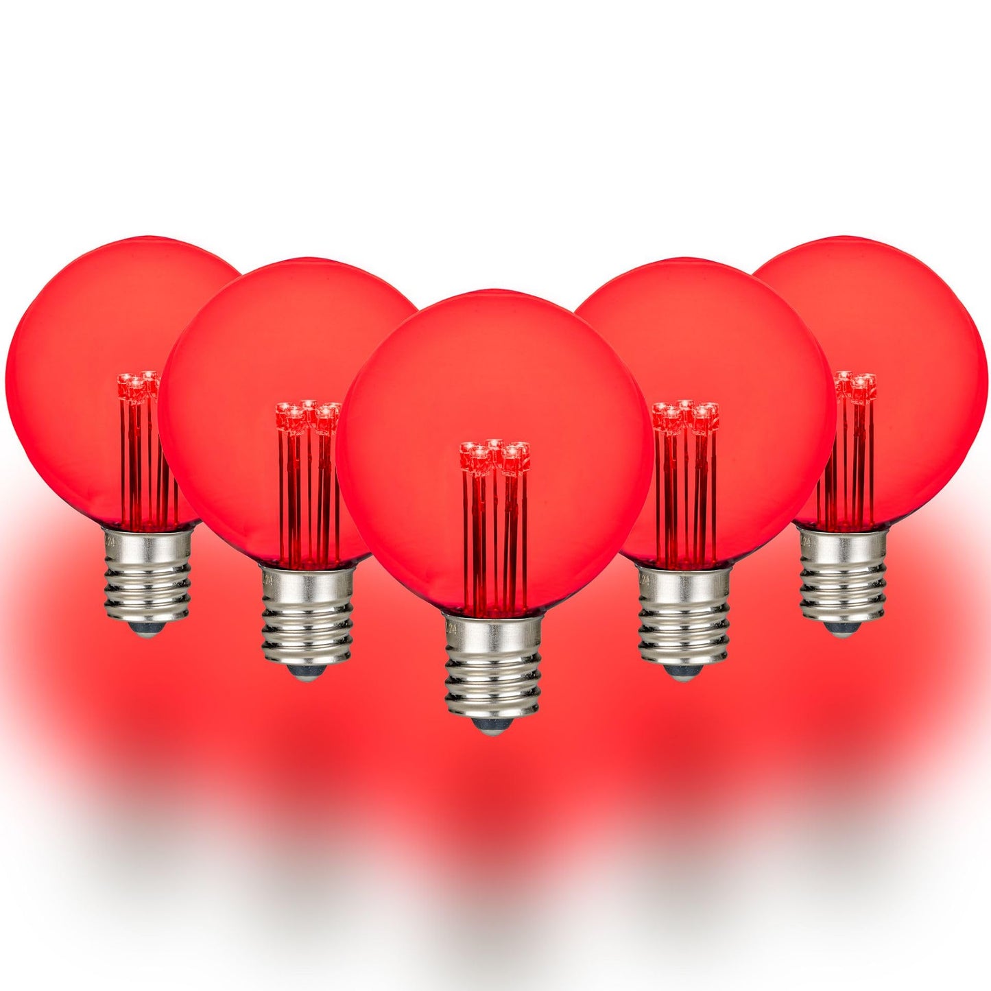 Novelty Lights 5 Pack G50 Glass LED Globe Bulbs, String Light Replacement Bulbs, E17 Intermediate Base, Energy Efficient Outdoor Patio Lighting, Red