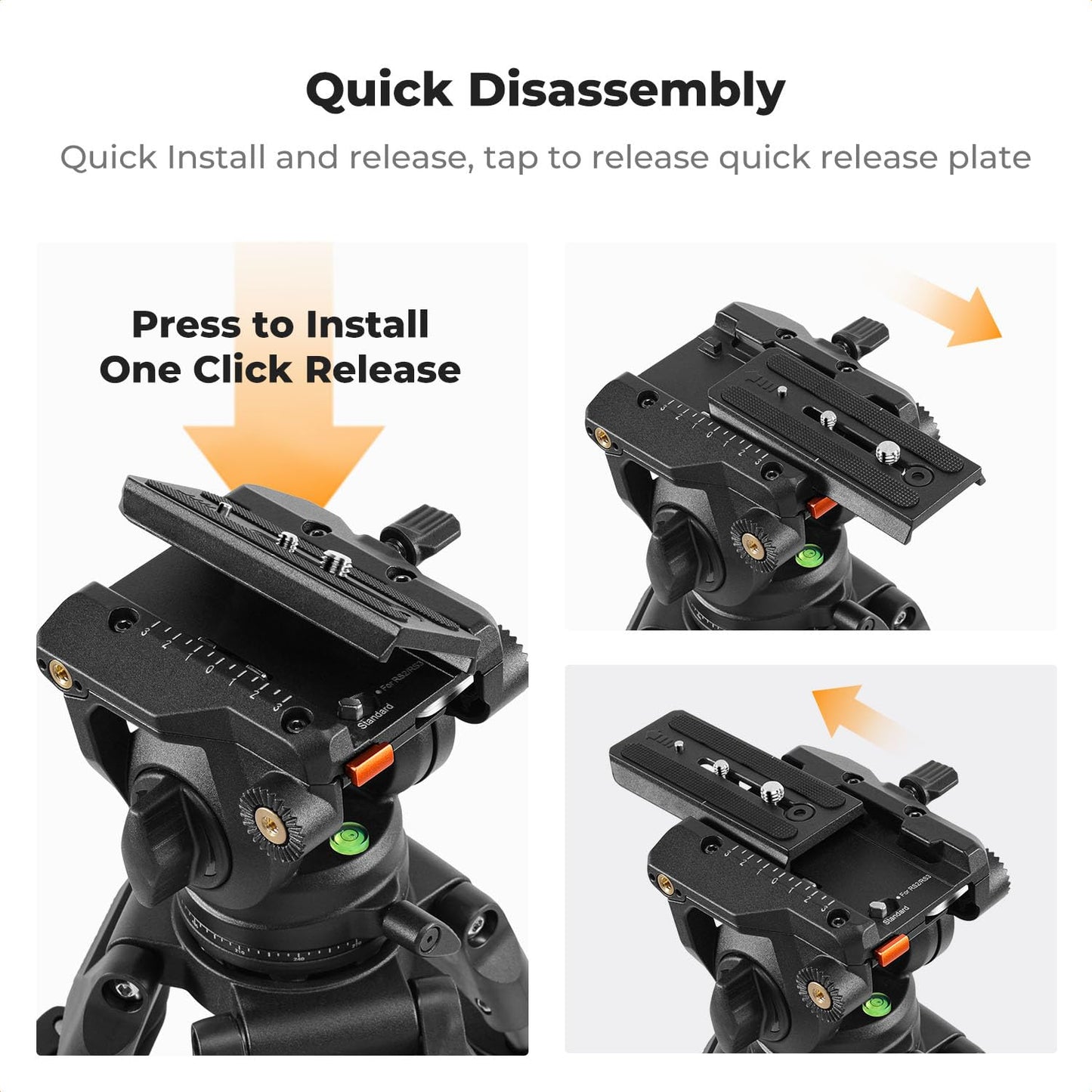 K&F CONCEPT Fluid Head, Fluid Video Head Silky-Smooth Stable Tripod Head Mount Max Load 17.6lbs/8kg, Net Weight 1KG Tripod Head for 360°Pan and -75°to
