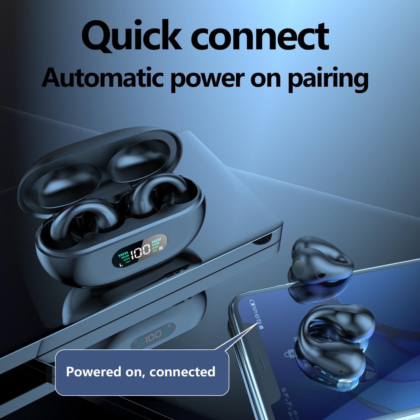 Taanimo Wireless Clip Earbuds with Earhooks Mini Bone Conduction Headphones Waterproof Bluetooth 5.3 Open Ear Earbuds Cycling Earpiece Noise Canceling