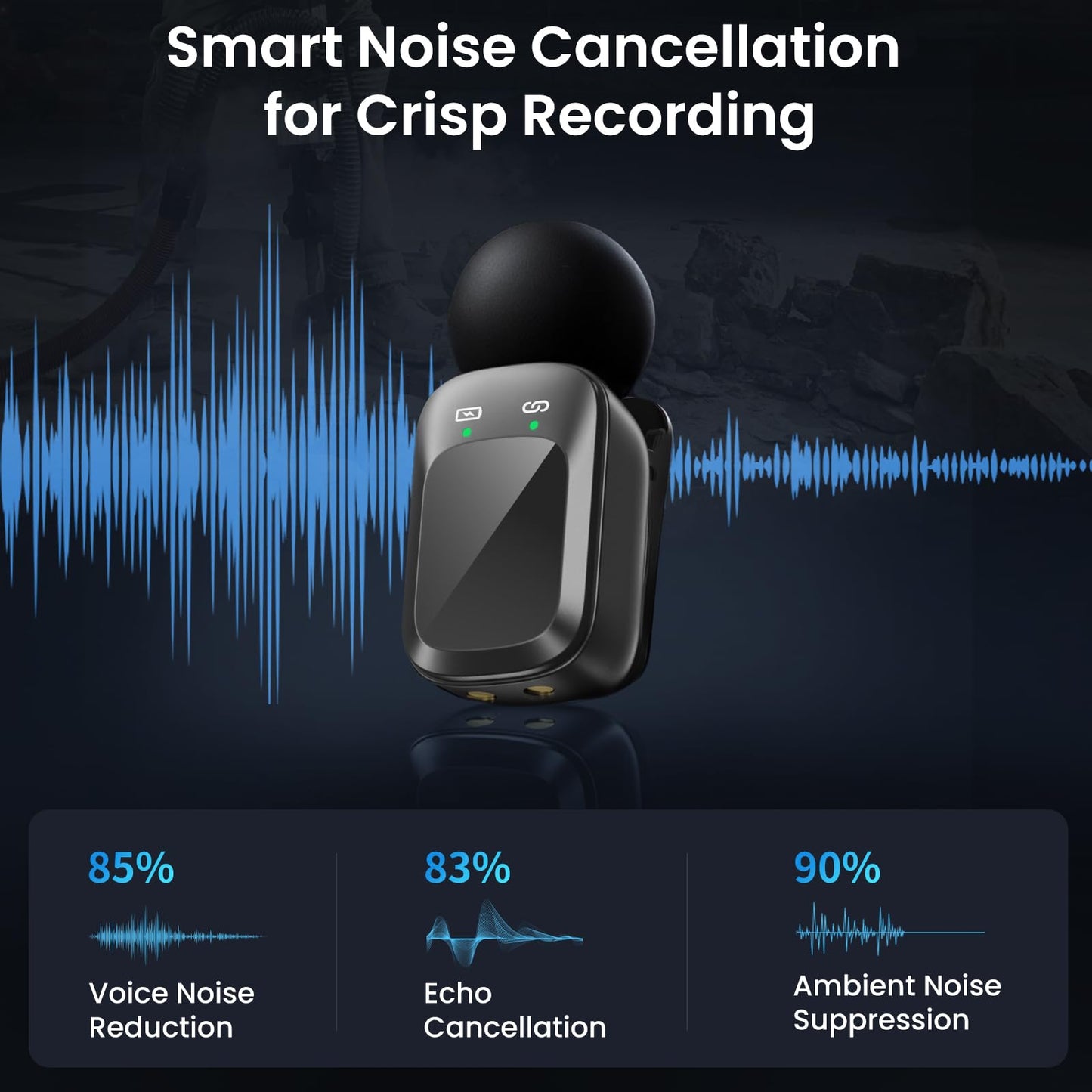 Snapgear Mic Mini Microphone, Wireless Microphone for iPhone/Android, 30H Battery Life with Charging Case, 48kHz/24bit, Noise Cancellation for