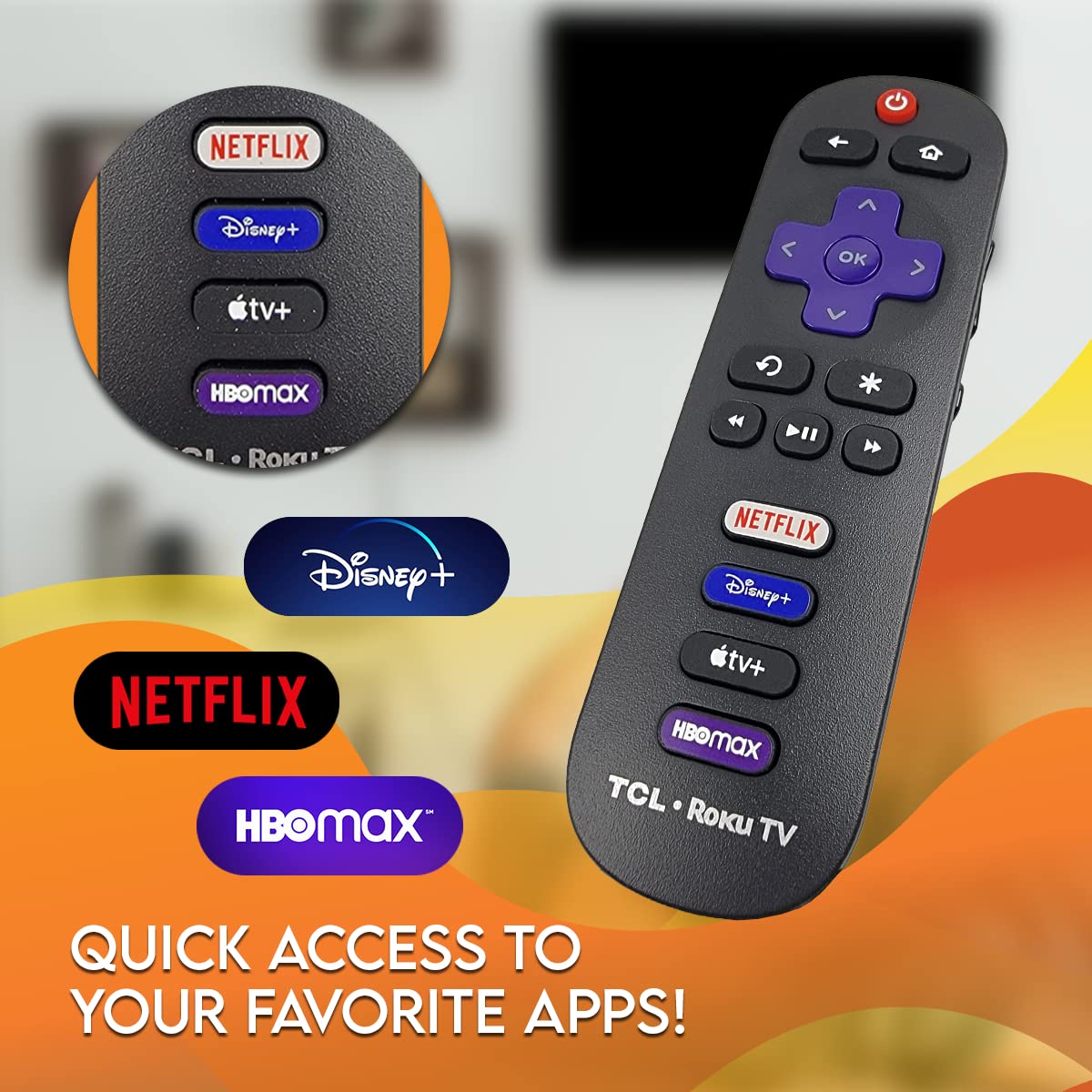 Ceybo OEM 21001-00071 Remote Control for TCL Roku TV Includes Netflix, Disney+, Apple TV & HBOMax Shortcuts 32S327, 32S335, 43S433, 43S435, 50S435