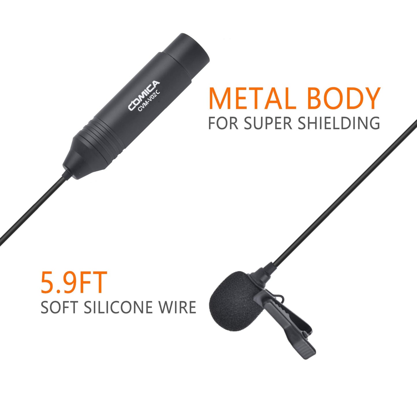 COMICA CVM-V02C XLR 48V Phantom Power Cardioid Lavalier Microphone,with Lapel Clip and Wind Muff,Lapel Mic for Camera Canon Sony Panasonic Camcorders