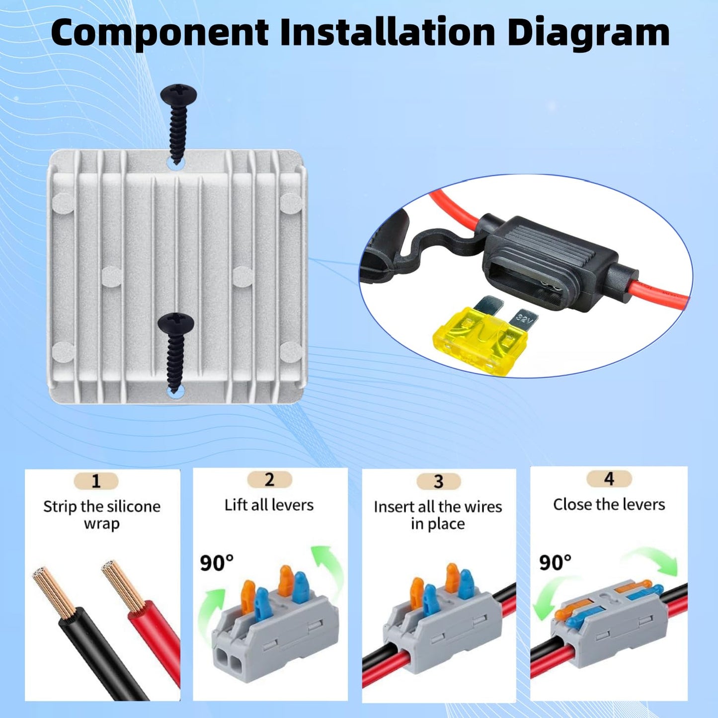 DC-DC 20A 240W Power Converters 48V 36V Step Down to 12V Converter Golf Cart Voltage Reducer Regulator Waterproof Transformer with Fuse