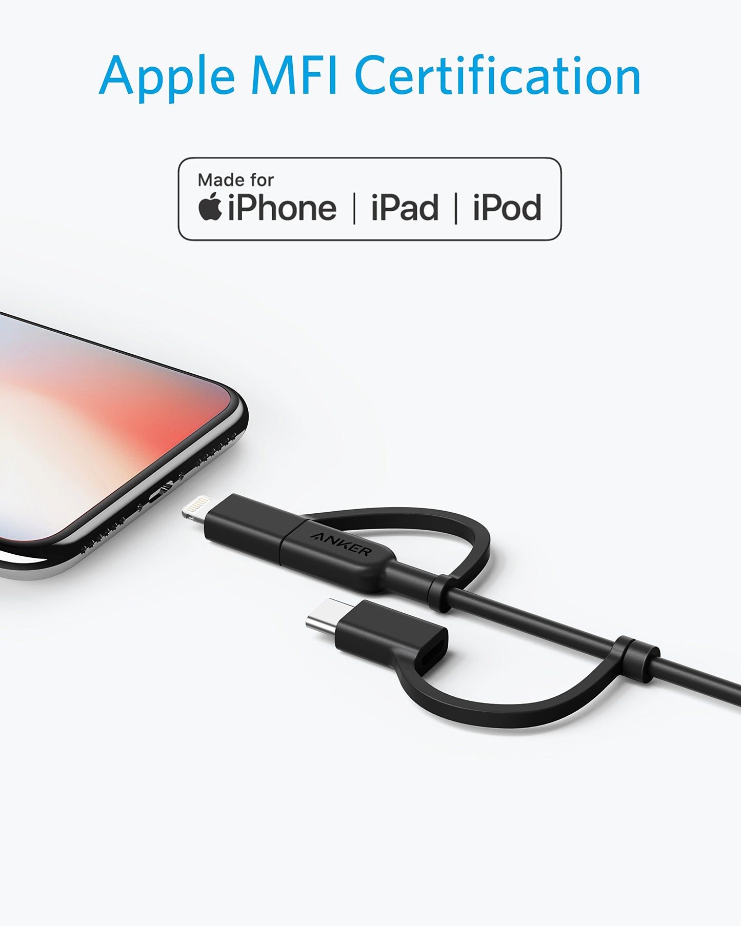 Anker Powerline II 3-in-1 Cable, Lightning/Type C/Micro USB Cable for iPhone, iPad, Huawei, HTC, LG, Samsung Galaxy, Sony Xperia, Android Smartphones