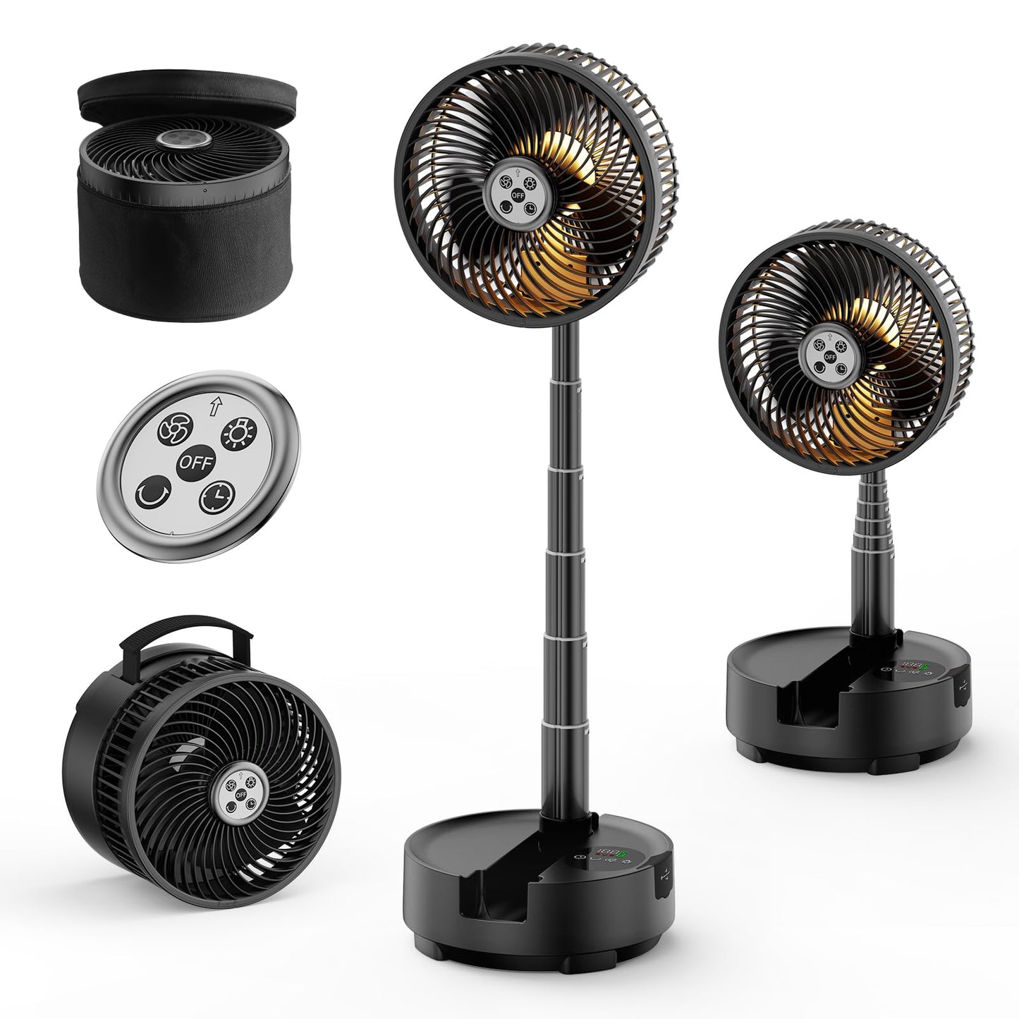 Socool 20000mAh 8 Inch Portable Fan Battery Operated Fans, Oscillating Charging Fan, Remote Control LED Light, 97.5 Hours Portable Foldable Fans