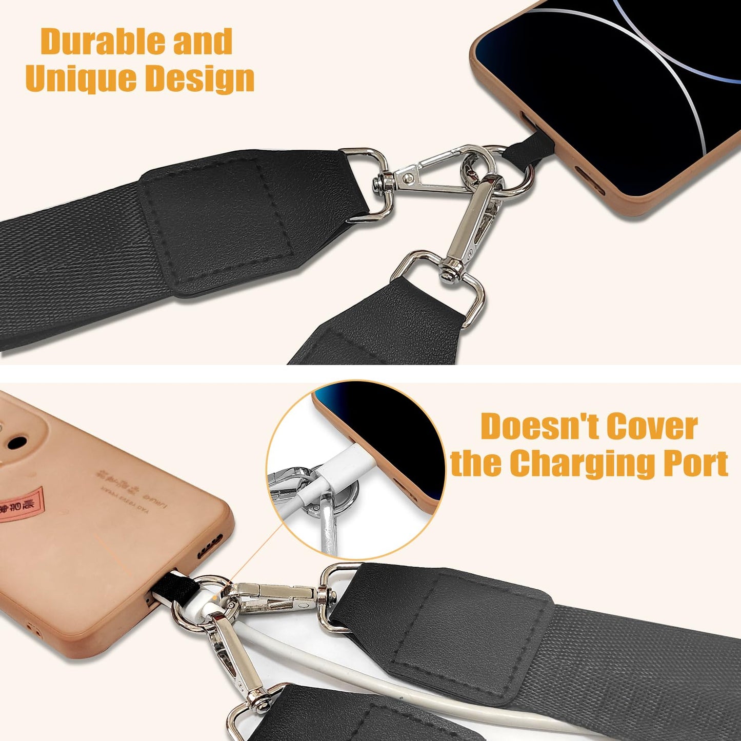 PHULWEL Cell Phone Lanyard with Wallet - Anti-Theft Crossbody Adjustable Phone Strap for Most Smartphones, for Men & Women (Black)