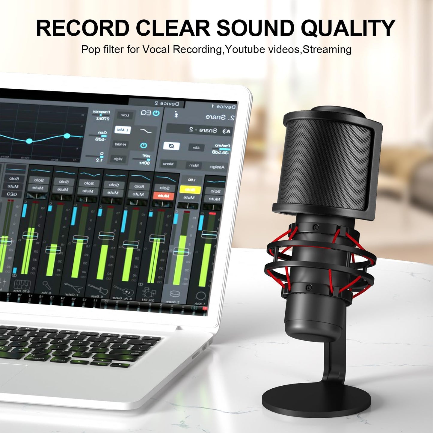 Aokeo Pop Filter, [Upgraded Three Layers] Metal Mesh & Foam & Etamine Layer Microphone Windscreen Cover Handheld Mic Shield Mask,Microphone