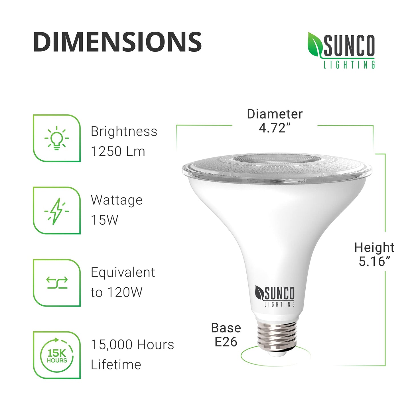 Sunco Dusk to Dawn Outdoor Flood Light Bulb, Waterproof PAR38, 120W Equivalent 15W, Exterior, Wet-Rated, 5000K Daylight 1250 LM, E26 Base, for Porch