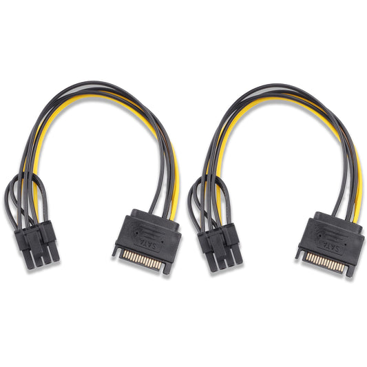 ELFJMZP 15-Pin SATA Male to 8 Pin (6+2 Pin) PCI-Express Female Video Card Power Adapter Cable(Pack of 2)