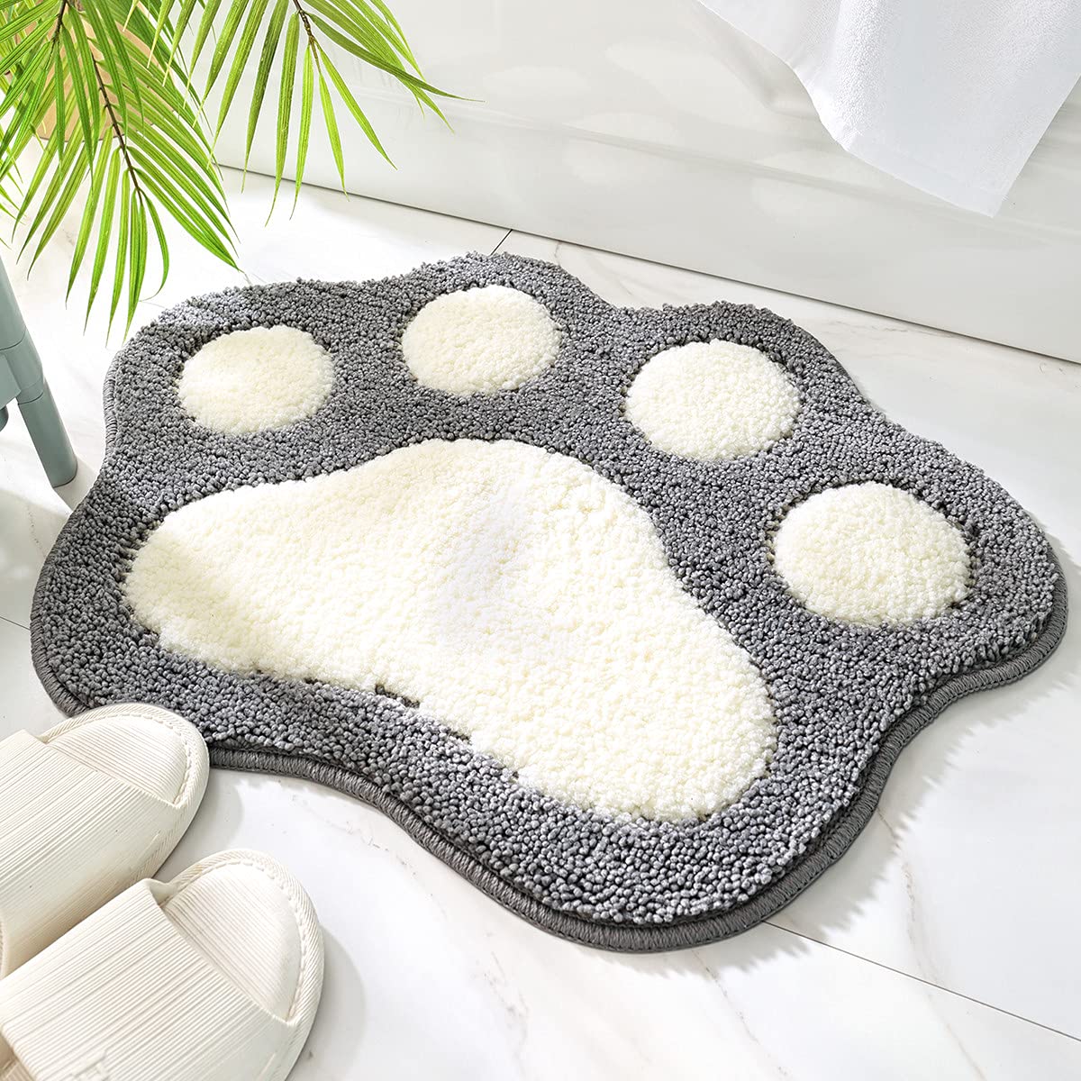 Molesun Paw Shaped Bath Mat, Cute Bathroom Rug Non-Slip, Soft Microfiber Water Absorbent Thick Shower Rug, Machine Washable Bath Rug for Bathroom…