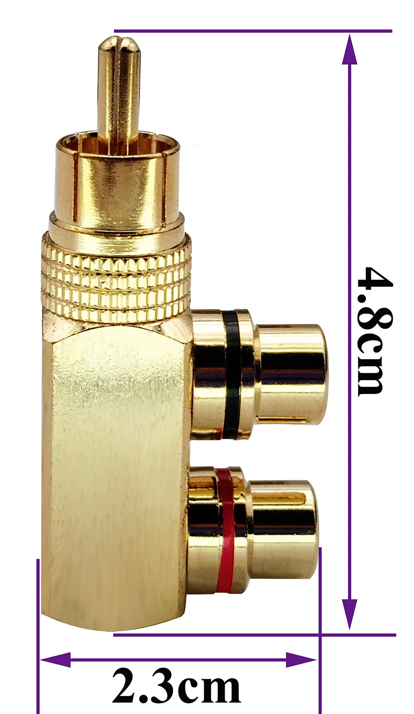 AAOTOKK 1RCA Y Splitter Adapter,Gold-Plated 90 Degree Right Angle 1RCA Male to 2RCA Female Jack Audio Video Y Splitter AV TV Adapters Metal Connector