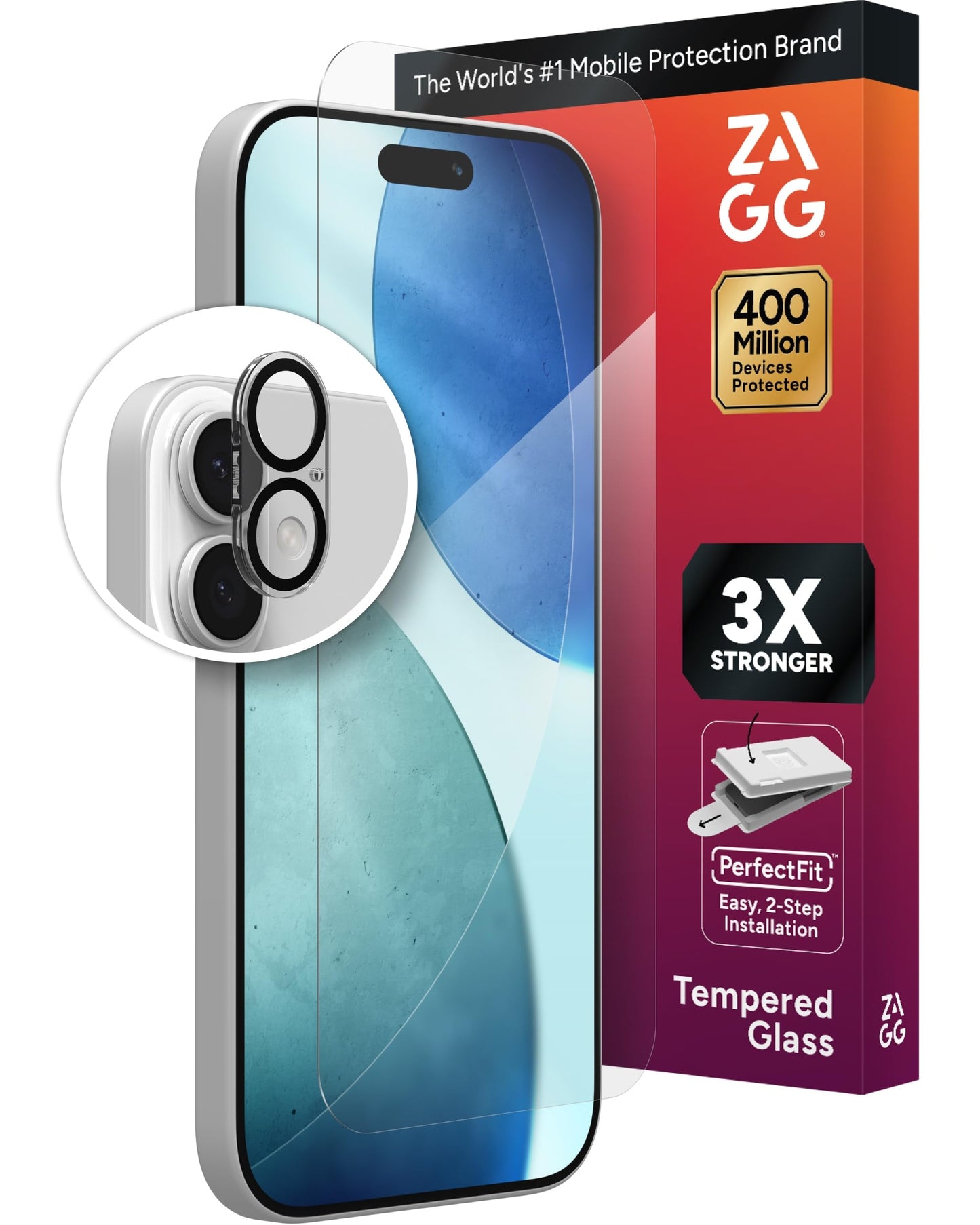 ZAGG Glass+ Screen & Camera Lens Protection for iPhone 17 - Impact & Shatter Protection, Full Coverage Scratch & Smudge-Resistant Tempered Glass